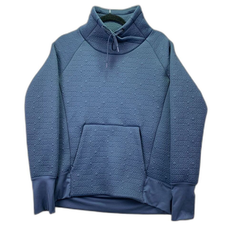 ATHLETA SMALL WOMEN'S QUILTED JACQUARD COWL ATHLETIC ELEVATION PULL OVER BLUE